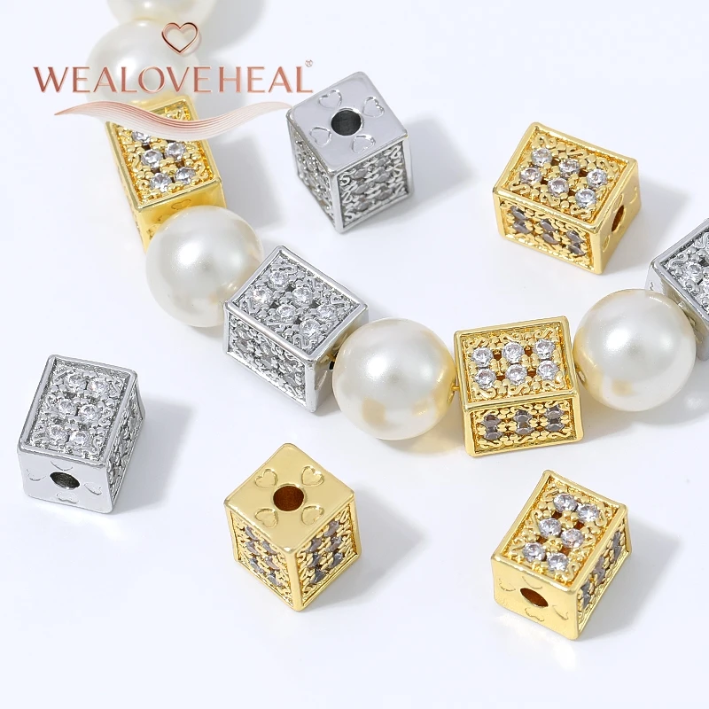perlen, perlen für armband, perlen schmuckherstellung, 8mm Würfel-Abstandshalterperlen, 18K vergoldetes Messing, Mikro-Pavé-Zirkonia-Würfel-Trennperlen für DIY-Armbänder, Halsketten und Zubehör zur Schmuckherstellung – Detail 19