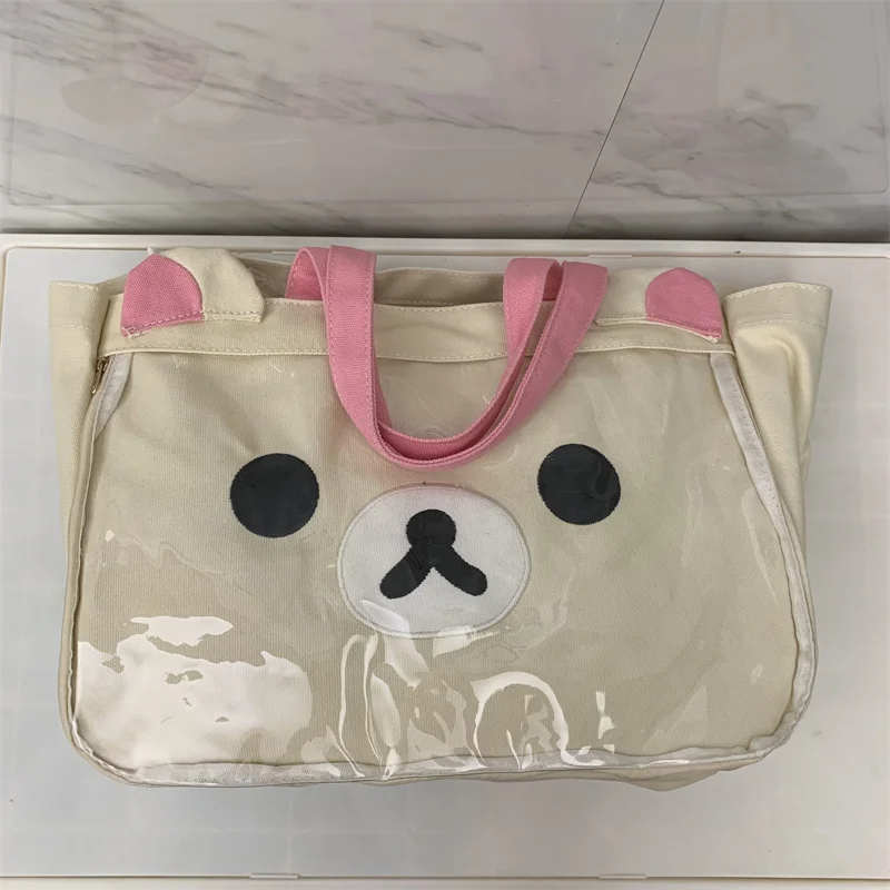 Rilakkuma Korilakkuma Itabag przezroczysta torba z grubej bawełny Kawaii śliczne płócienne przezroczyste torebki damskie torebki damskie