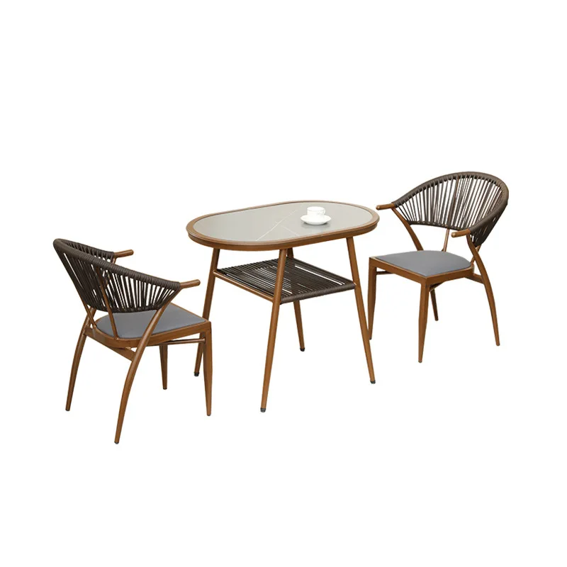 

Balcony tea table and chair combination small rattan casual storage simple