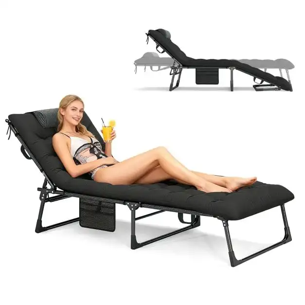 Cama plegable para acampar con colchón acolchado extraíble, cama de camping ajustable, negra