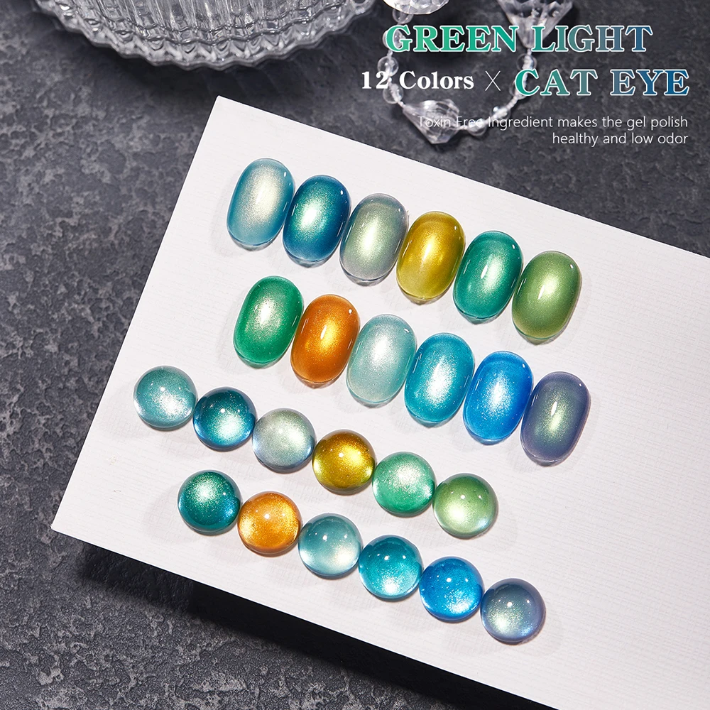 Vendeeni 12 Farben/Set Grünes Licht Kristall Katzenaugen-Gel-Nagellack Glasperlen Magnetischer UV-LED Katzenaugen-Gel-Lack mit Display – Detail 7