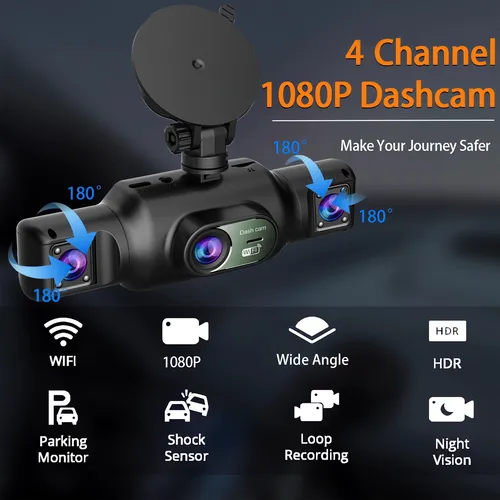 Imagen 2 del producto 4 canales DVR para coche Full HD 1080P Wifi Dash Cam 4 cámaras Dashcam grabadora de vídeo visión nocturna caja negra cámara de cabina 24H estacionamiento