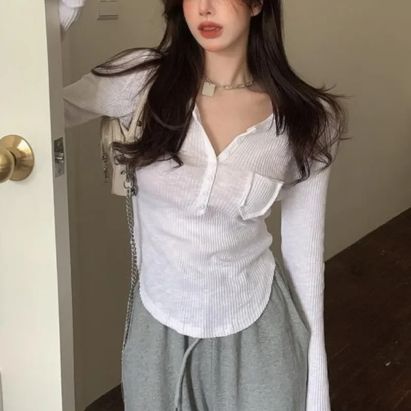 T-shirt Donna Casual Slim Femminile Estate Sottile All-match Harajuku Semplice Manica Lunga a Prova di Sole Colori Puri Stile Coreano Moda