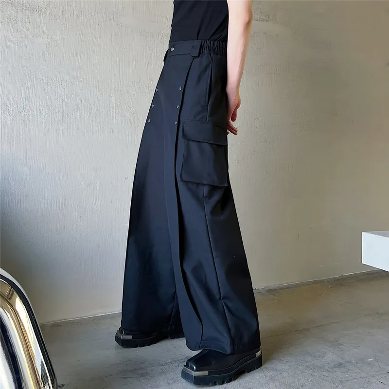 

Мужские брюки American Sle свободного кроя с широкими штанинами, декорированные заклепками, повседневные расклешенные брюки в рабочем стиле