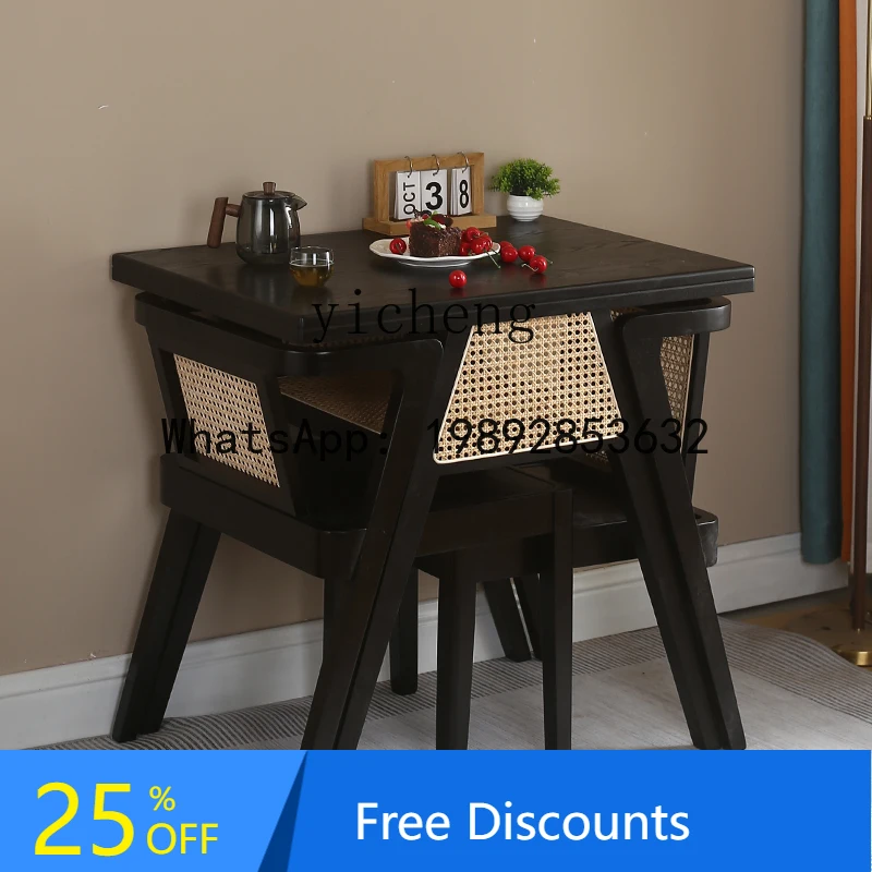 solid wood balcony tea table household leisure rattan one table and two chairs small apartment table