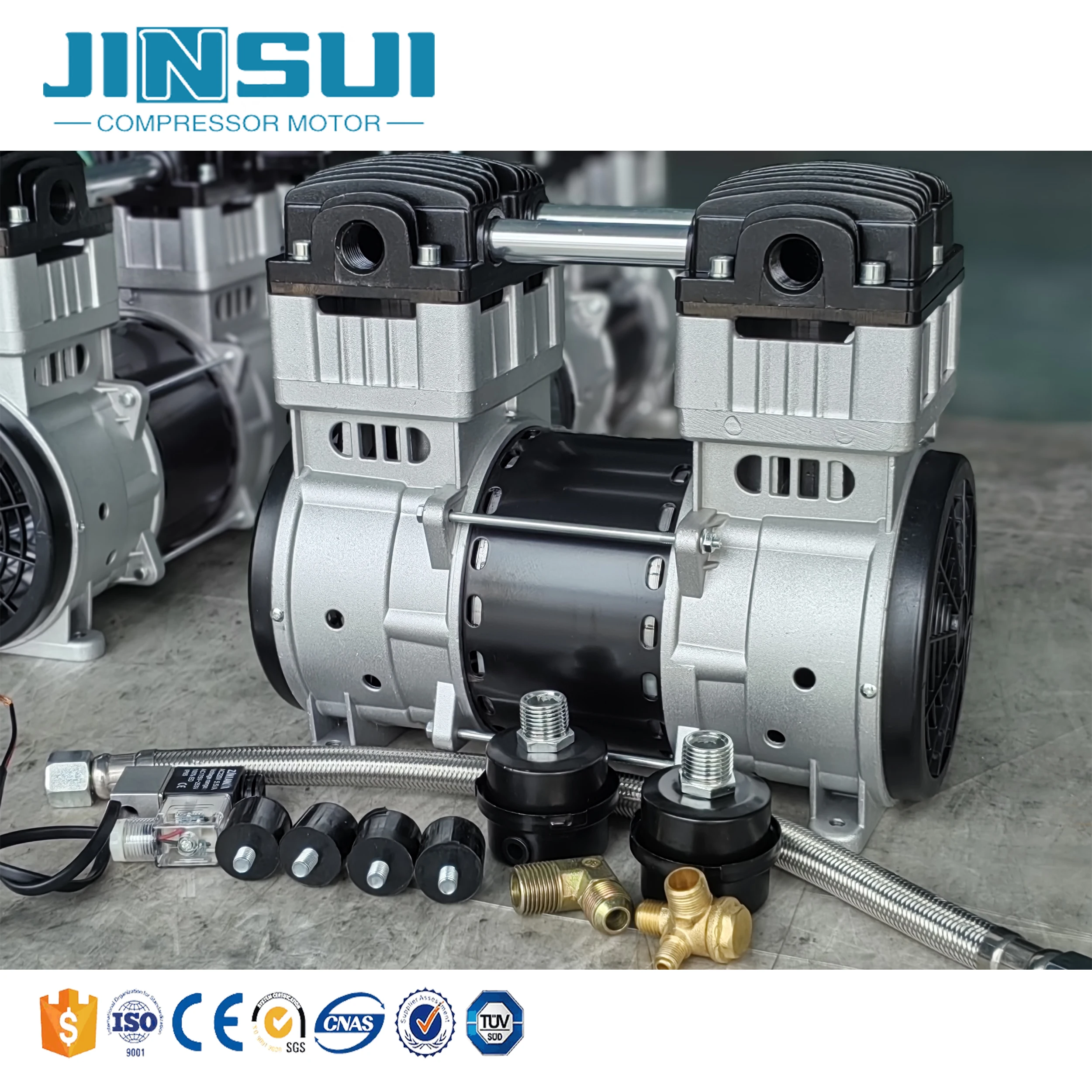 مضخة تفريغ مكبس صغيرة صامتة كهربائية خالية من الزيت بقدرة 1.5 كيلو وات