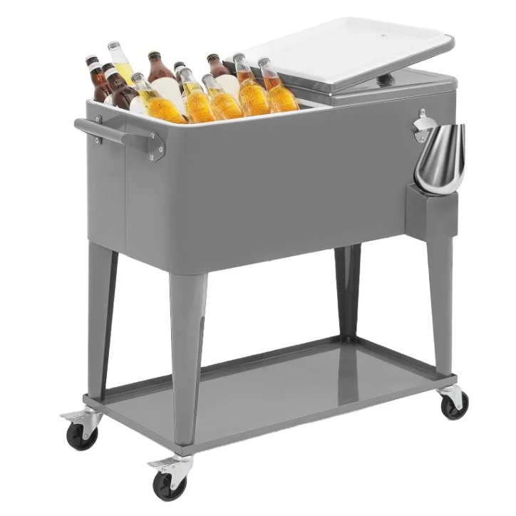

Retro Metal Ice Cooler Box Big Size Multifuncional Cooler Box Cooler Cart With Wheels and Handle for Outdoor Party