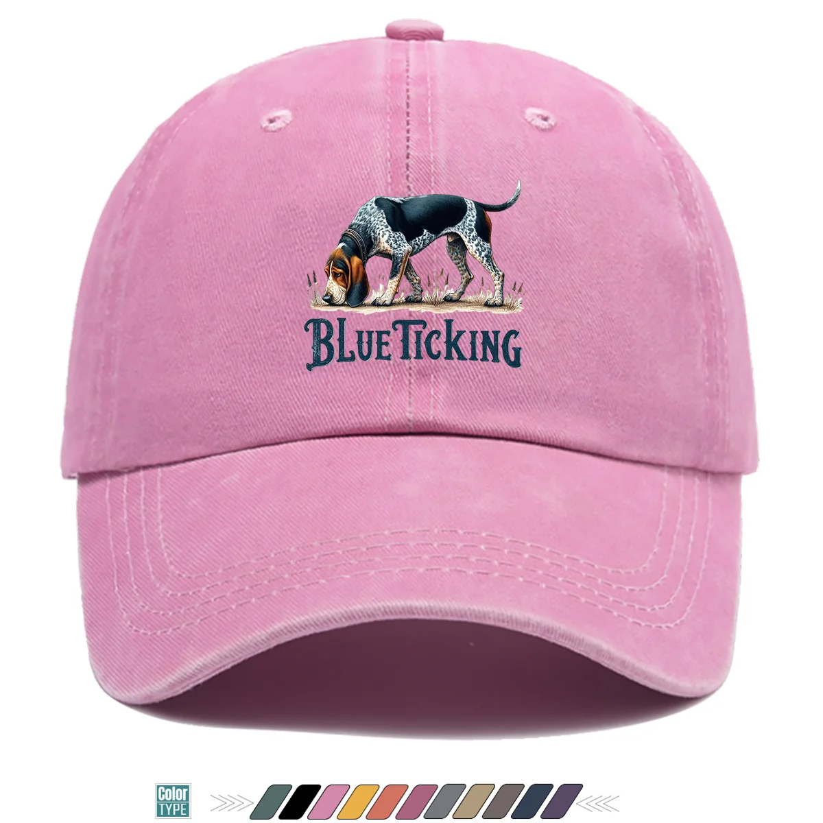 1 unidad Gorra de béisbol azul con estampado temático de perro Merle Hound, diseño de patrón de perro Hound con cabeza baja y oliando, gorra de pico de pato individual y moderna