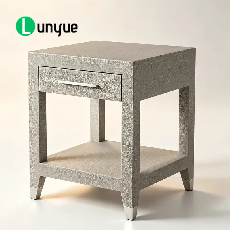 Modern Imitation Alligator Leather Bedside Table with Drawers Quiet Luxury Designer Nightstand Embossed Texture Custom Home