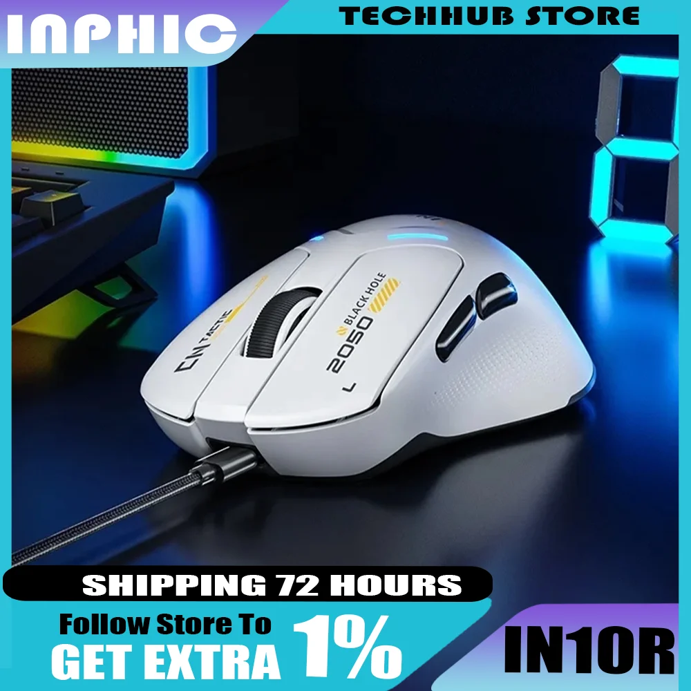 

Беспроводная мышь INPHIC IN10R, трехрежимная мышь PAW3395, беспроводная, 8000 Гц, скорость отгрузки, легкие игровые мыши, геймерские аксессуары, 1 шт.