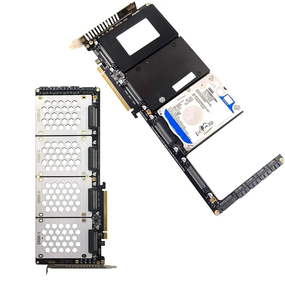 Tarjeta adaptadora SATA SSD de 4 puertos U2 NVME de 2,5 pulgadas, placa base compatible con PCIe X4x4x4x4 bifurcación U.2 a tarjeta PCIe con indicador LED