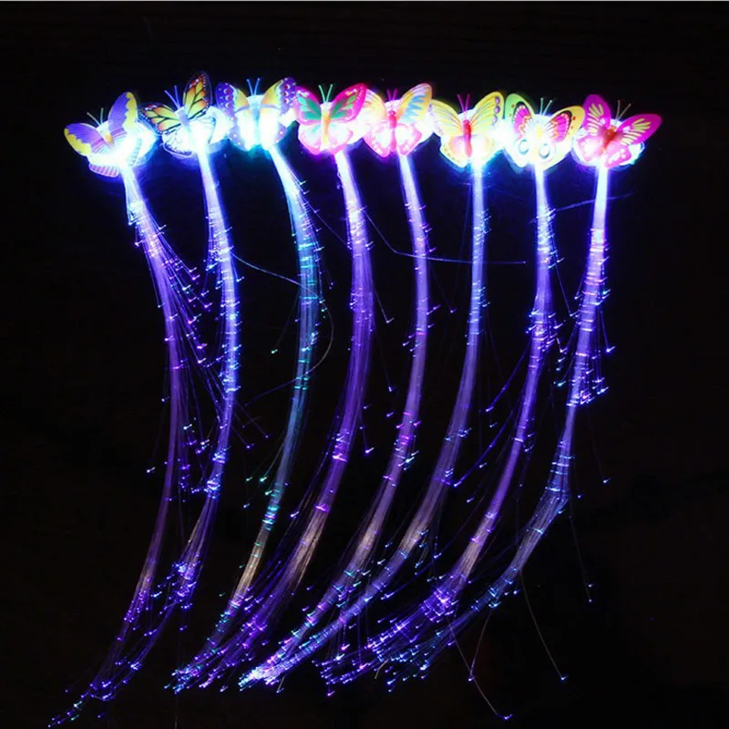 1/5/10pcs Flashing Butterfly LED Hair Braid Glowing Fiber Optic Hairpin Fairy Hair Accessories for Girl Glow Party Dress up