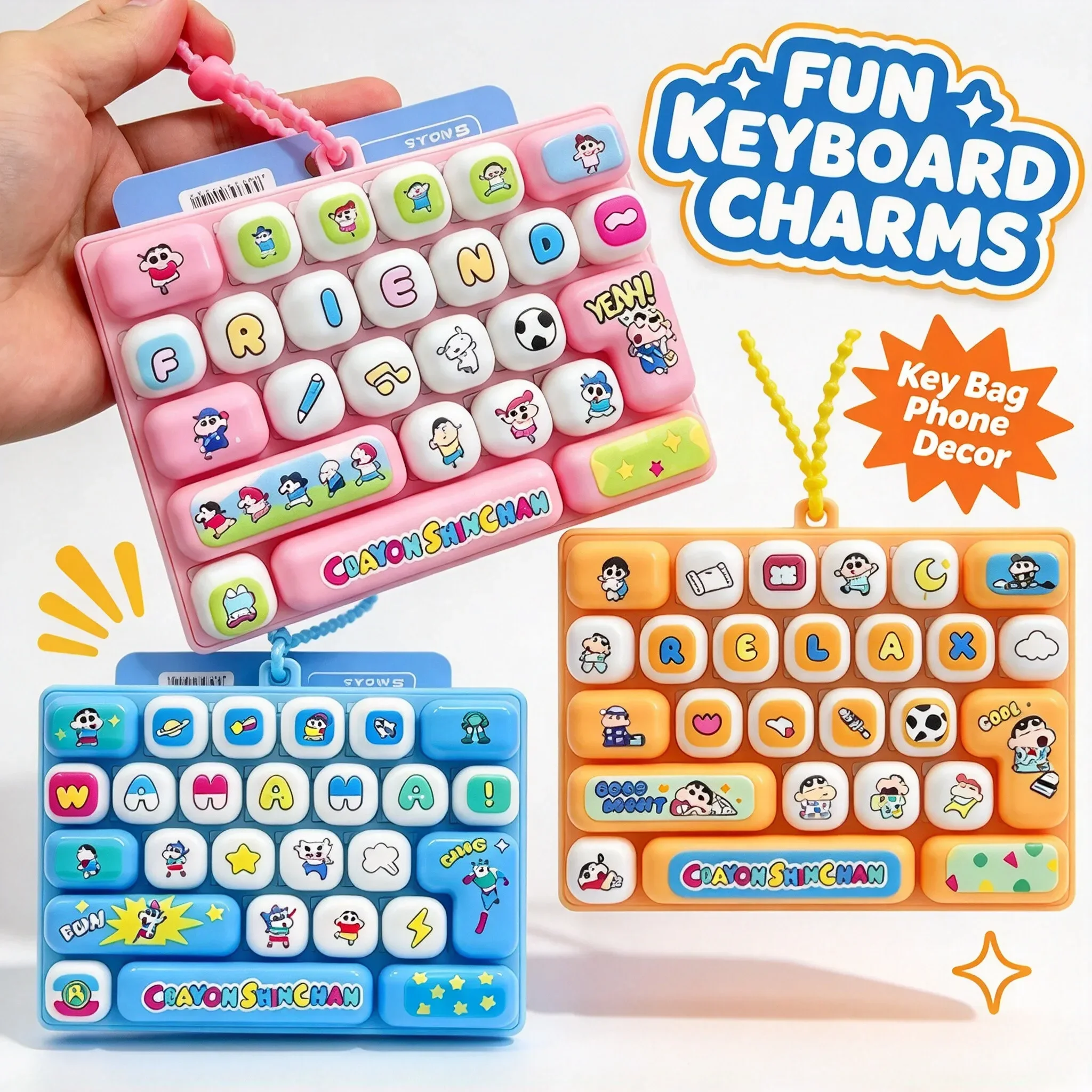 @26-Key Crayon Shin-chan Keychain Clicker Bag Pendant Shin Chan 26-key Keyboard Clicker Toys Anti Stress Christmas Gift딸깍이