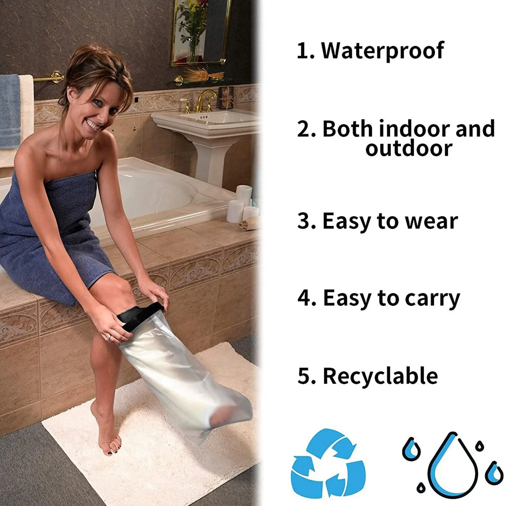 #72H Waterproof Cast Cover for Adults Foot and Lower Leg Bath Accessories,Cast Cover,(transparent)
