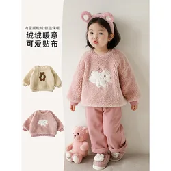 Children's Cartoon Pullover Sweatshirt 2023 Winter New Girls' Plush Top Thick