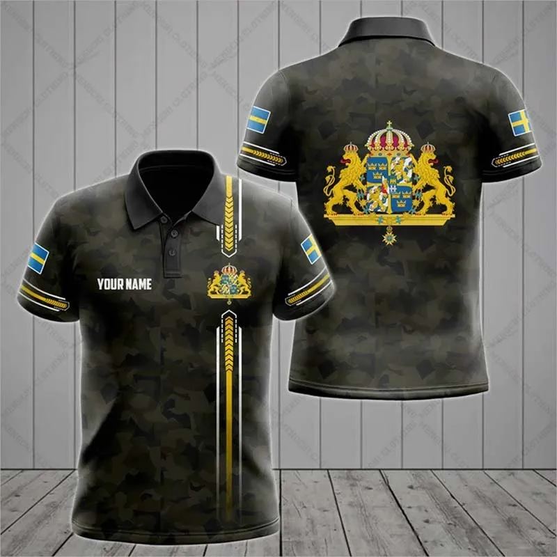 Customized Sweden Camouflage Polo Shirts Summer Unisex Casual Streetwear Men's Fashion Loose Oversized Short Sleeve Sportswear