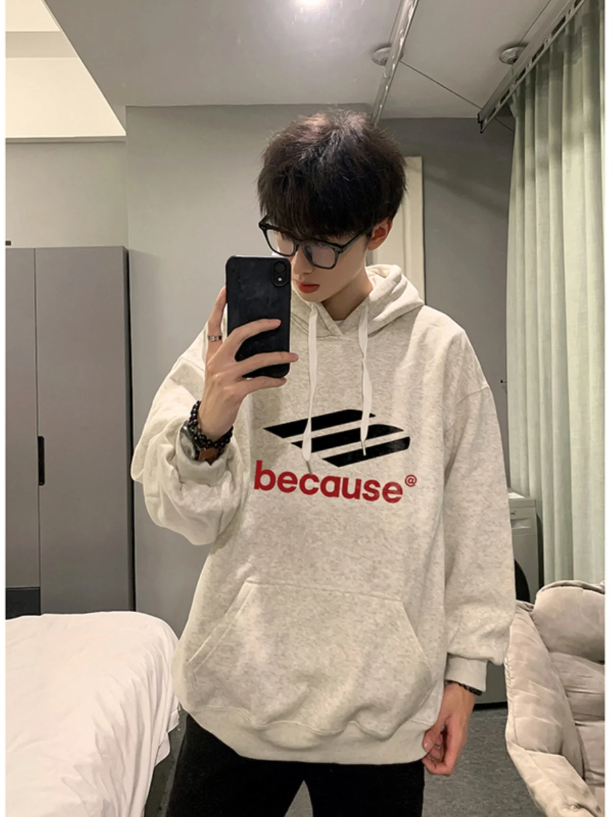 

Hooded Sweatirt Men's Spring Autumn Floral ey Heavyweight Hoodie Print Casual Loose Fit Youth Trendy Overhead Jaet