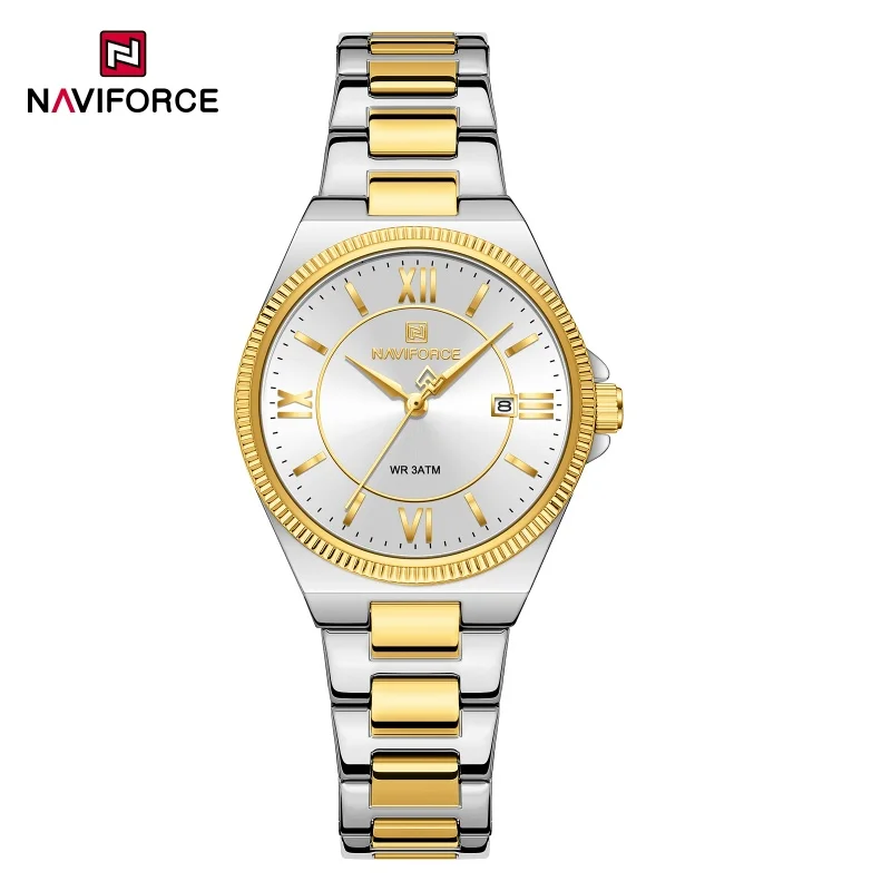 

NAVIFORCE Ladies Fashion Casual Watch High Quality Zinc Alloy Case Stainless Steel Strap Waterproof Quartz Calendar Wristwatch