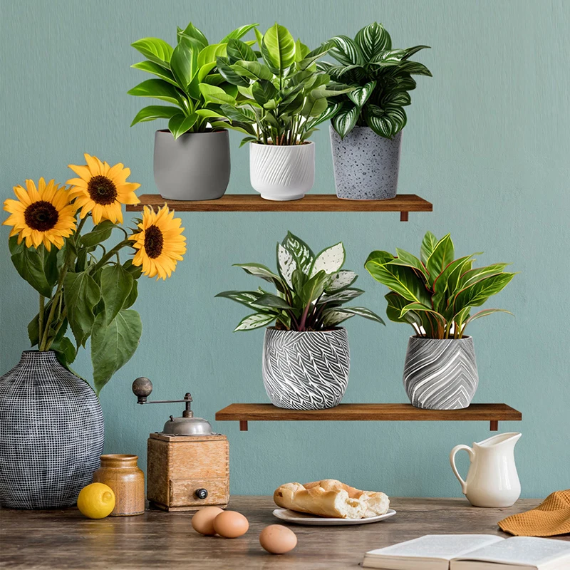 3Pcs/Set Waterproof Self Adhesive Decals Fake Green Plants Potted Plant 3D Wall Stickers Living Room Study Office Decor
