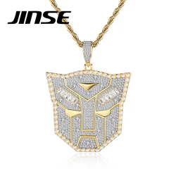 JINSE High Quality Paved Cubic Zirconia Necklaces Bling Lion Shape Unique Design Pendant Chain for Men Party Accessory Wholesale