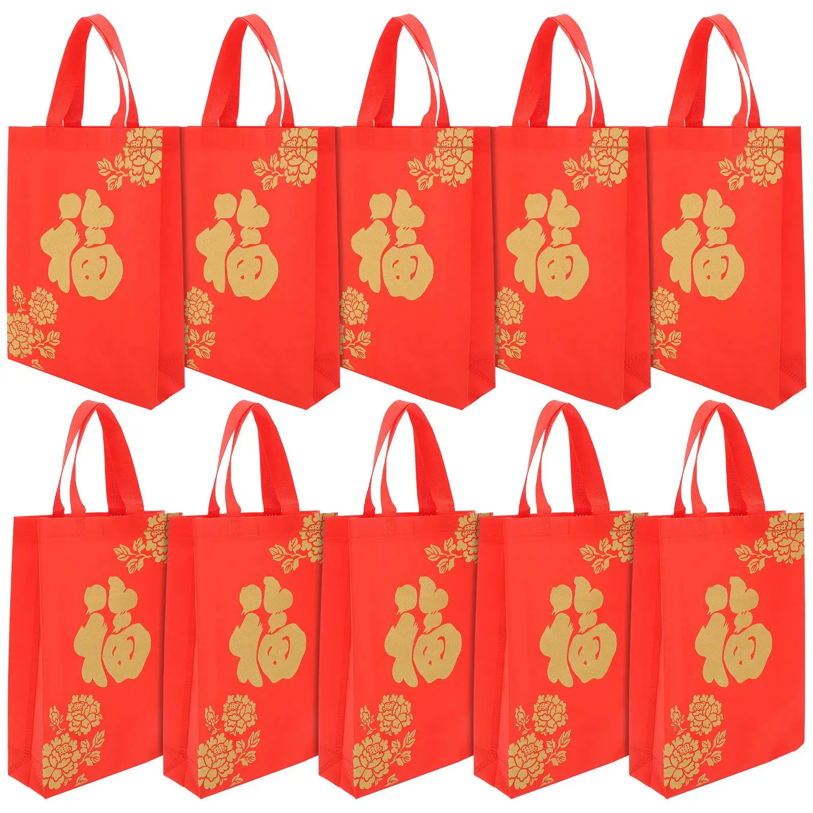 

10pcs Chinese Year Gift Bags Non Woven Fabric Reusable Tote Bags Spring Chinese New Year Gift Bag Festival Pouches For Gifts