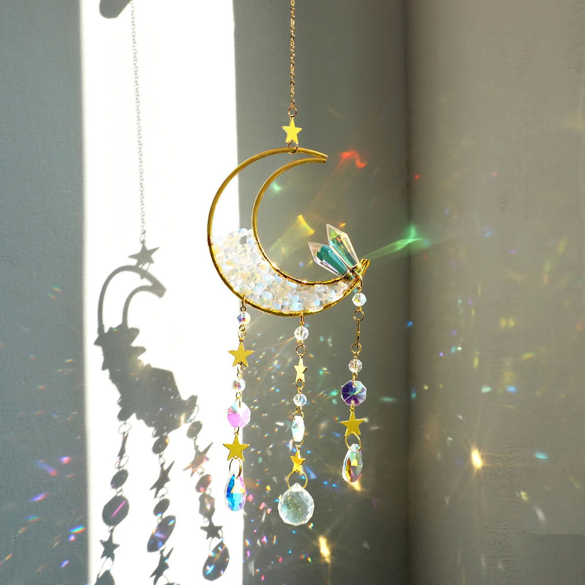 Dreamcatcher Suncatcher Crystal Sun Catcher Indoor Window Prism Ball Moon Rainbow Wind Chimes Car Hanging Garden Decoration Gift