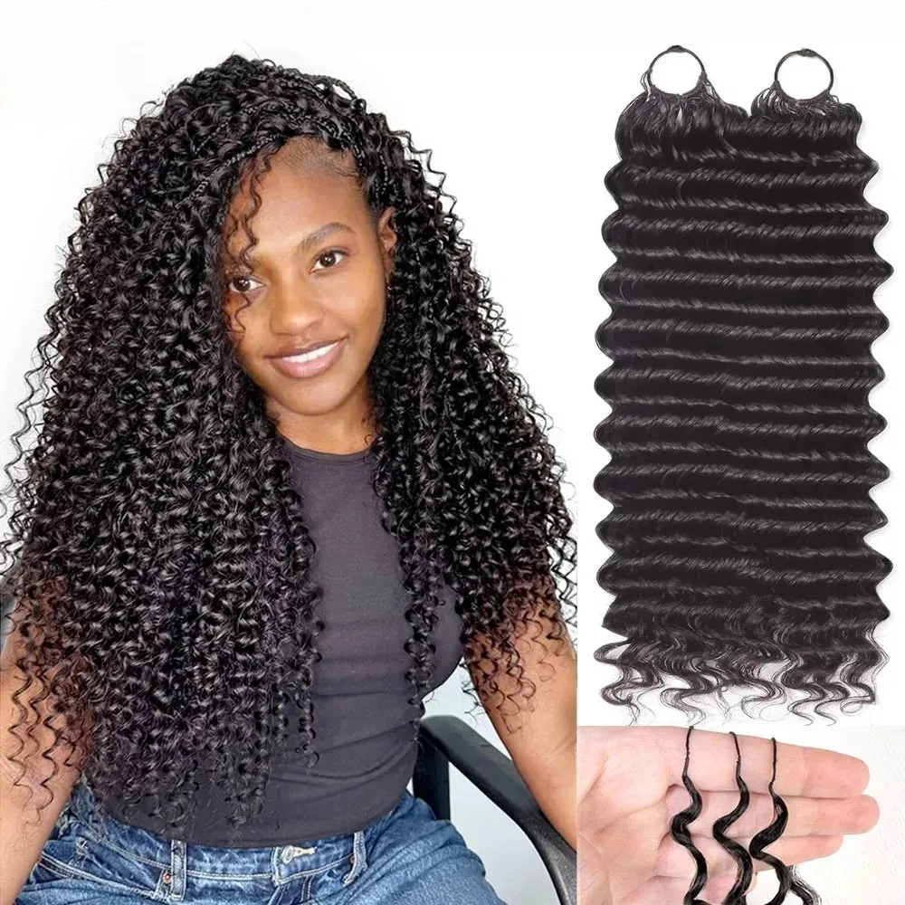 Extensiones de Cabello Humano Ondulado Profundo para Trenzas, 100% Remy Pre-Separadas, Pluma Invisible, Rizadas, para Crochet