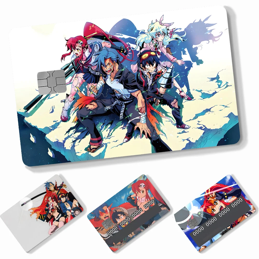 Anime Tengen Toppa Gurren Lagann Card Stickers 4pcs PVC Credit Card Skin Stickers Removable Self-adhesive Protective Film