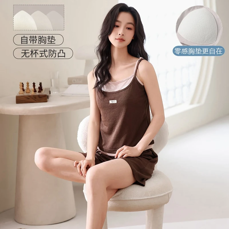 

Летние сексуальные комплекты пижам из хлопка на тонких бретелях 2026 года для женщин: корейская свободная домашняя одежда для сна и отдыха (Pijama Mujer)