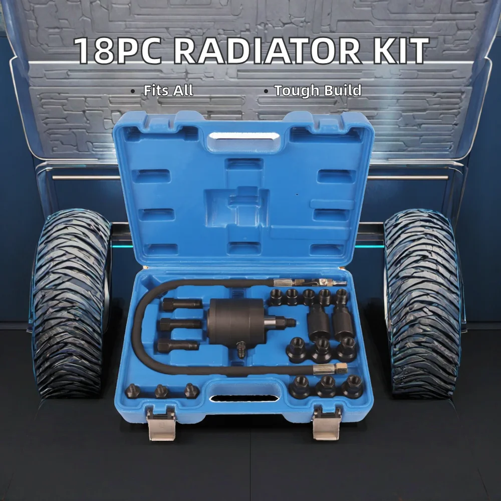 18pcs Universal Radiator Pressure Leak Tester Kit Automotive Vacuum Type Cooling System Hand Tool 12-Month Warranty