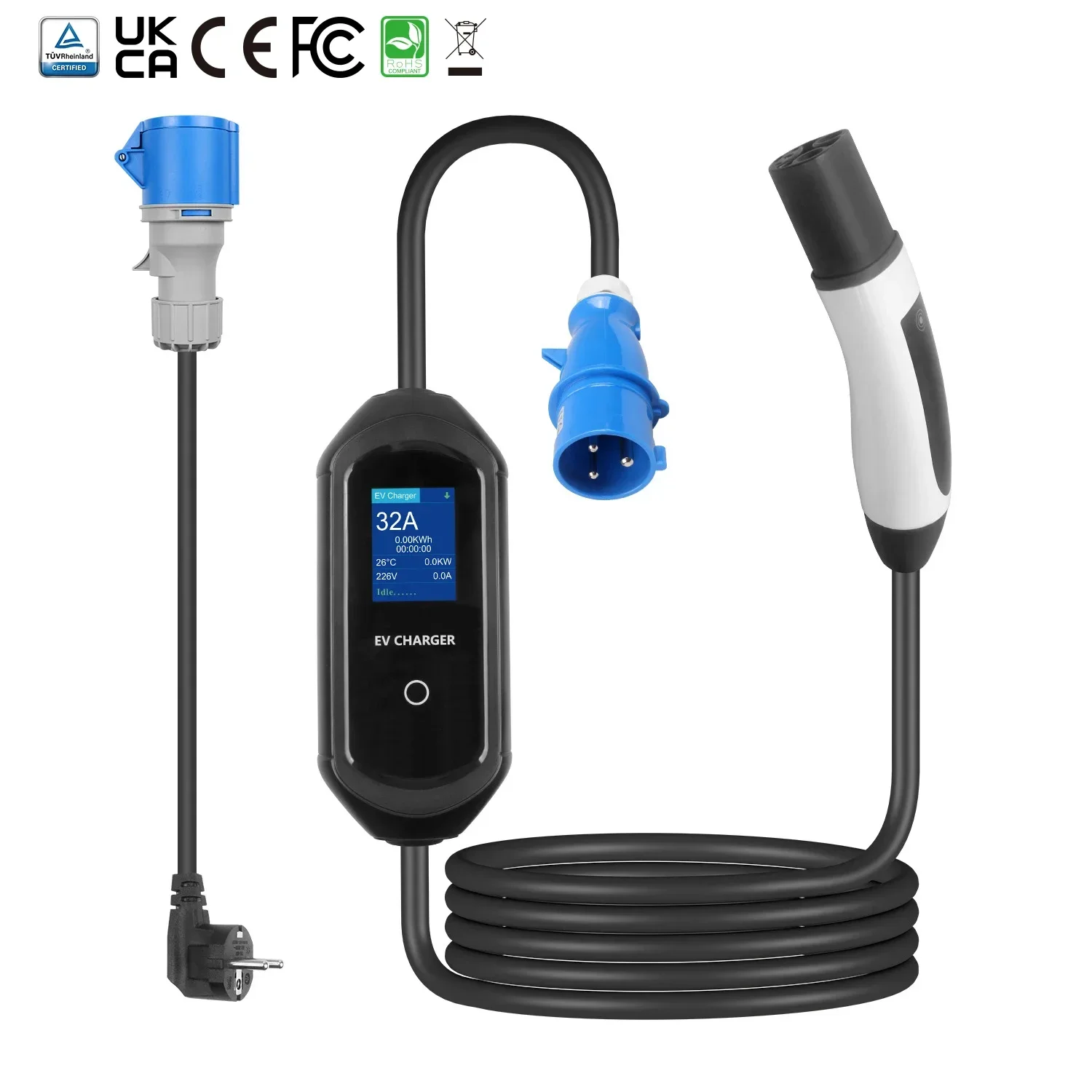 شاحن السيارة المحمول Schuko إلى CEE التوصيل 16A 32A المستوى 1 المستوى 2 تسلا مهايئ شاحن المنزل شاحن سيارة كهربائية