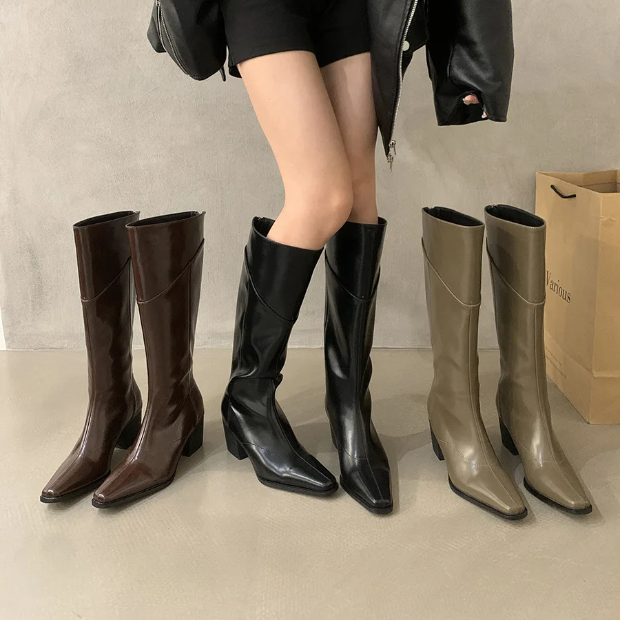 

Long leg knight boots women's shoes 2025 new autumn and winter temperament pointed retro boots