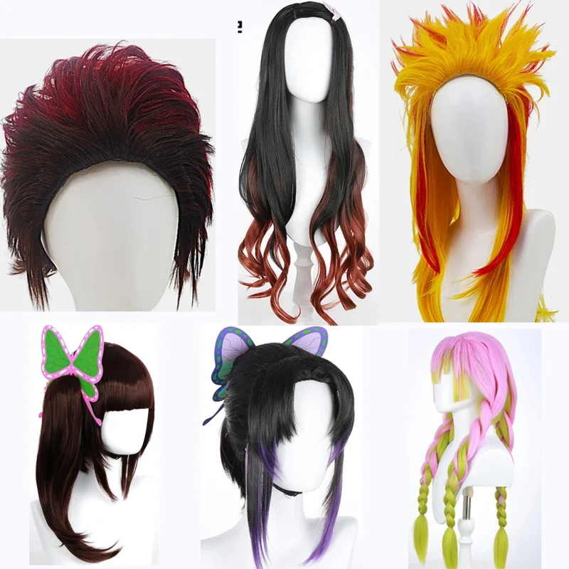 Demon Slayer Wigs Kanroji Tanjirou Nezuko Zenitsu Kimetsu No Yaiba Hair Halloween Japanese Anime Cosplay Cartoon Accessories Gif