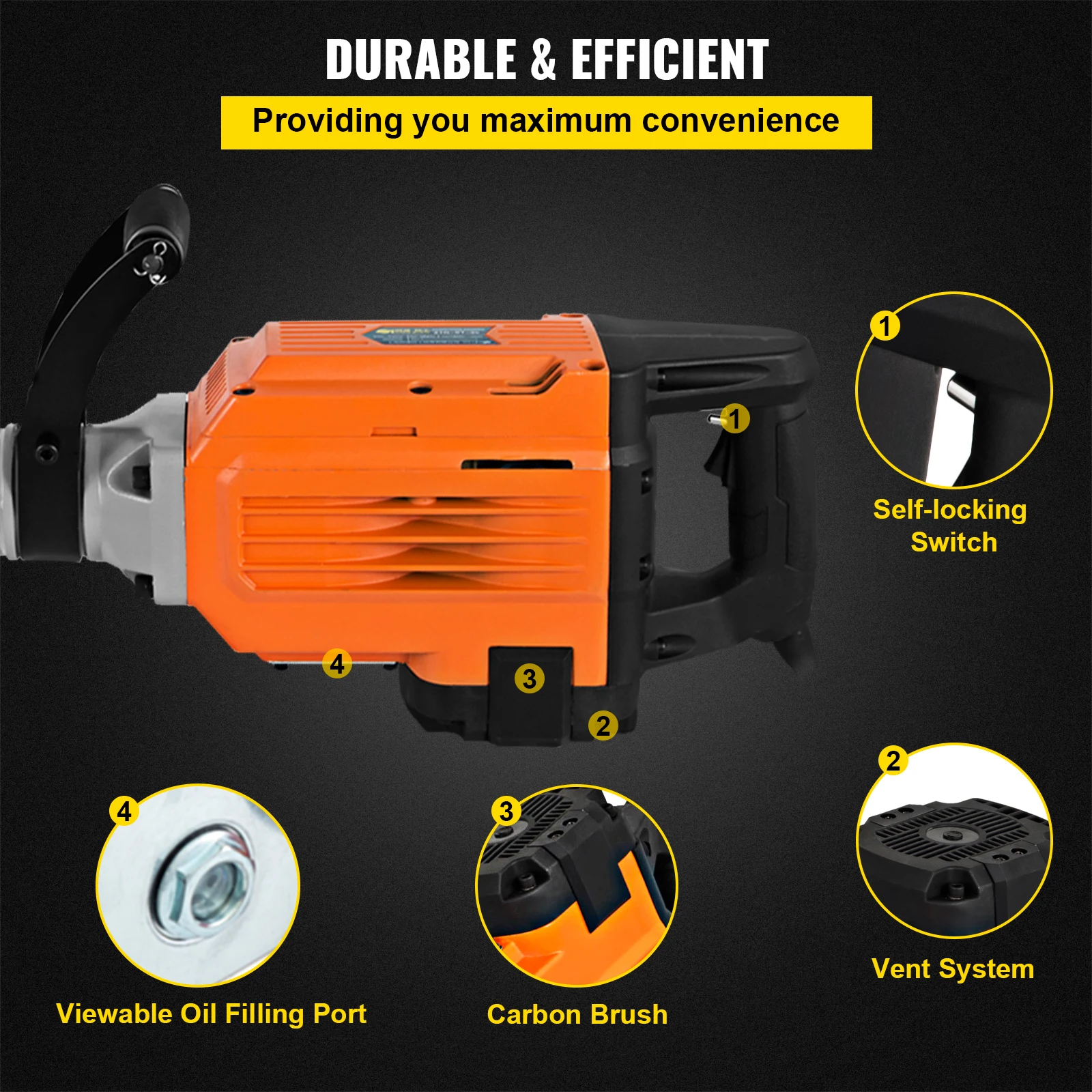 VEVOR 3600W Martello Demolitore Elettrico 95mm Martello Demolitore Pesante 1400 RPM Martello Demolitore con Scalpello a Scalpello Piatto
