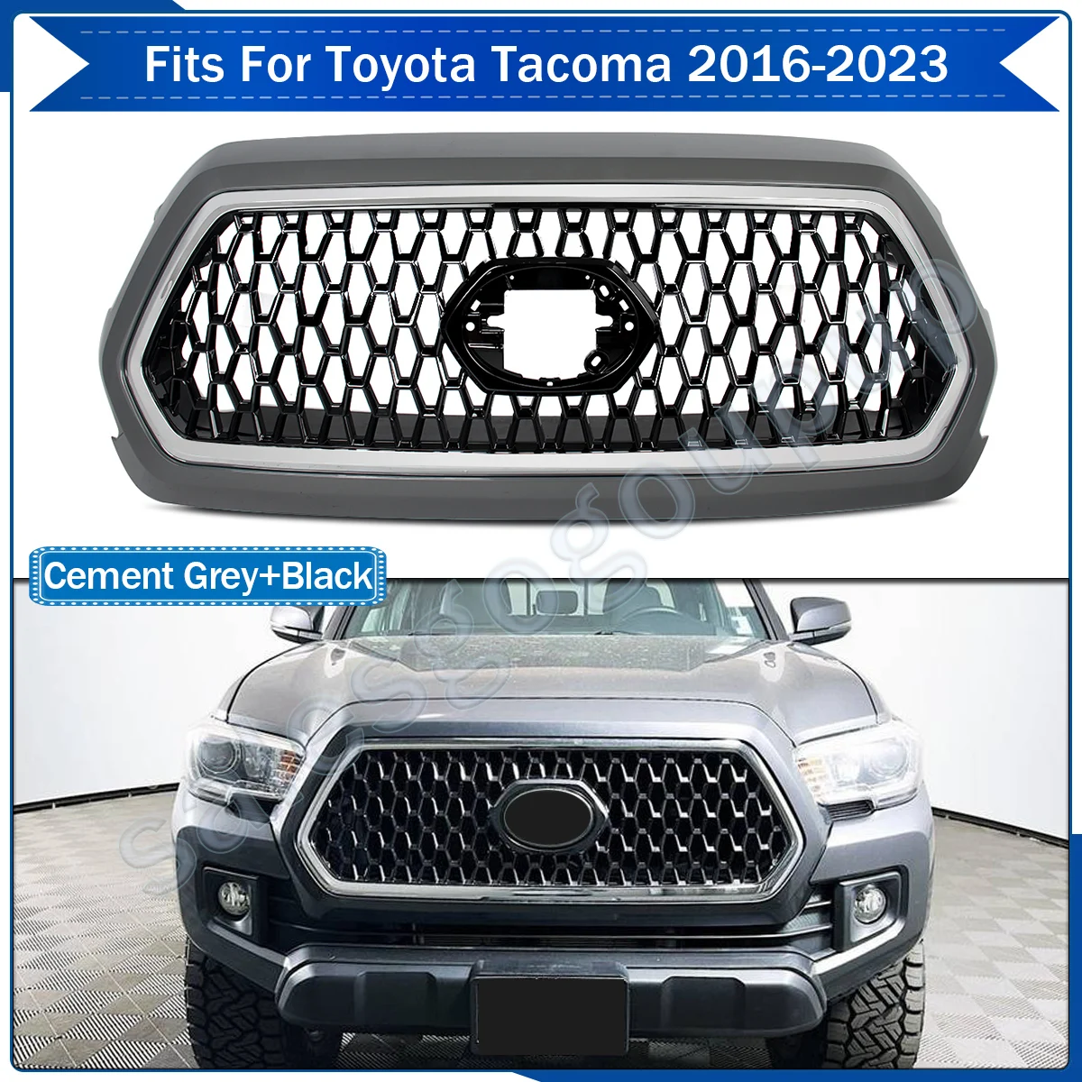 Front Grille For 2016-2023 Toyota Tacoma Front Hood Upper Bumper Grille Assembly 2019TRD Honeycomb Front Radiator Grid Grille