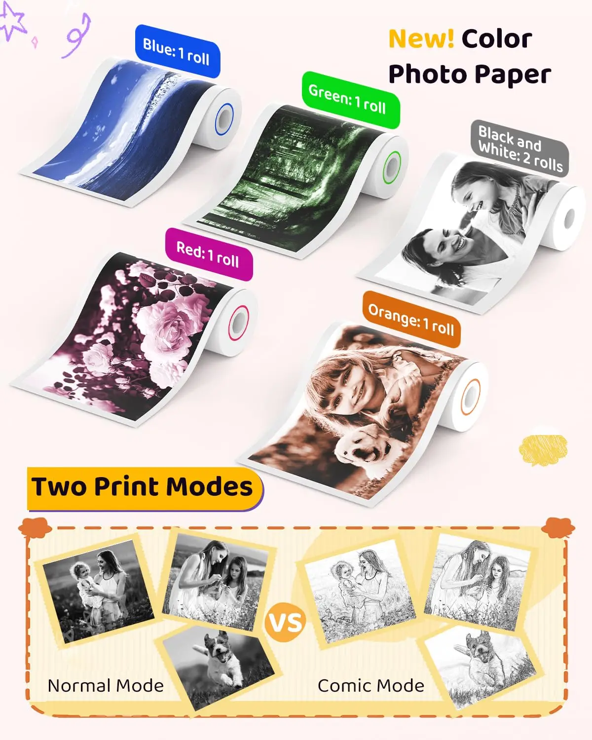 Kids Color Print Instant Camera Refill Paper HD Thermal Print Rolls 57*25mm Smooth Finish Compatible with Most Kids Cameras