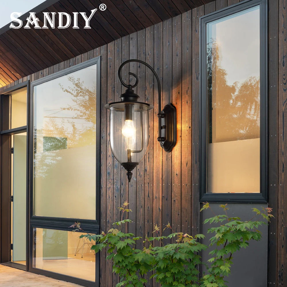 SANDIY Outdoor Glass Wall Lamp Exterior Garden Lighting Waterproof IP65 Retro Led Sconce Lights for House Porch&Corridor Street