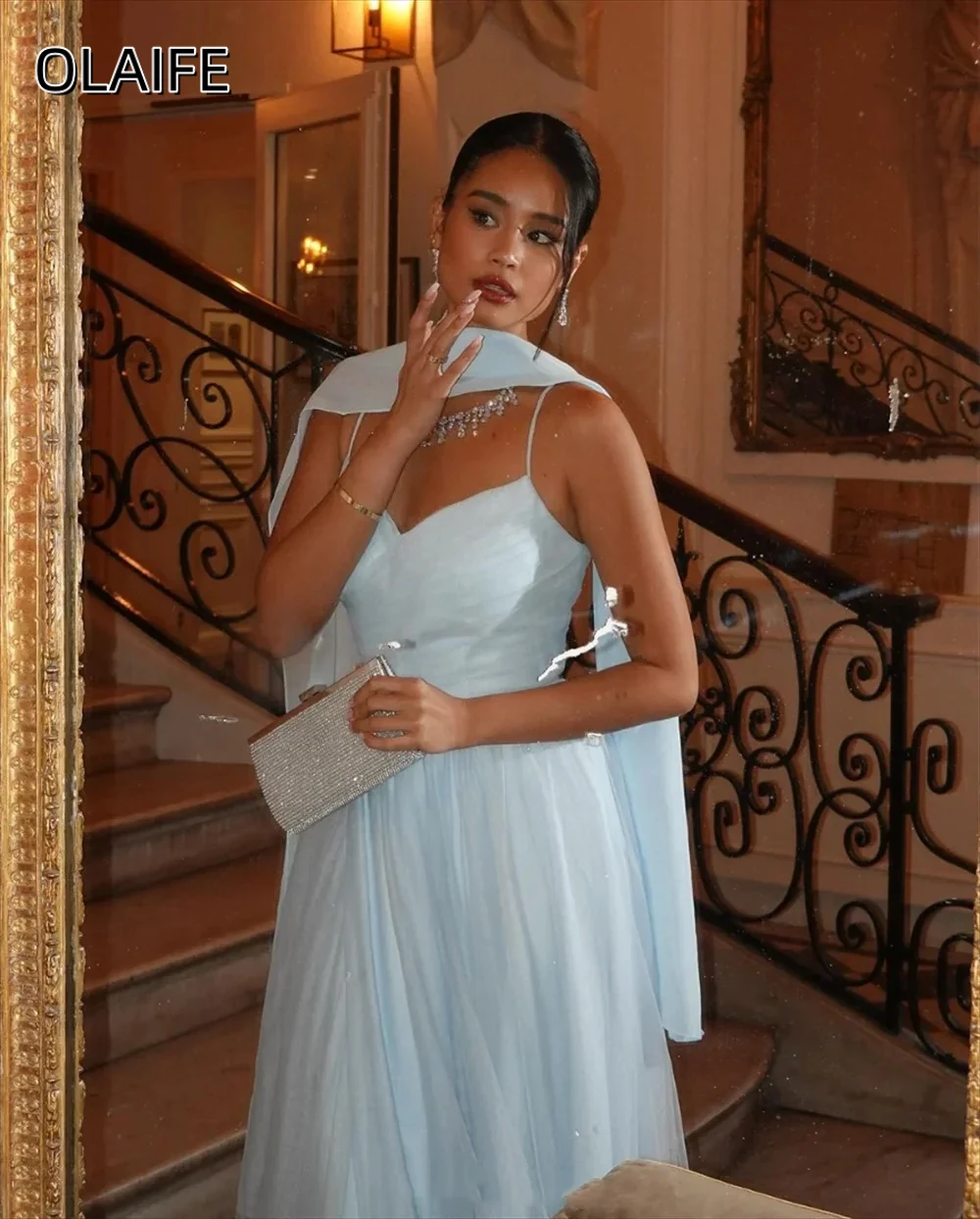 Olaife Prom Dresses Detachable Shawl Evening Dress Elegant Spaghetti Strap Sexy Side High Split Vestidos De Fiesta image 2