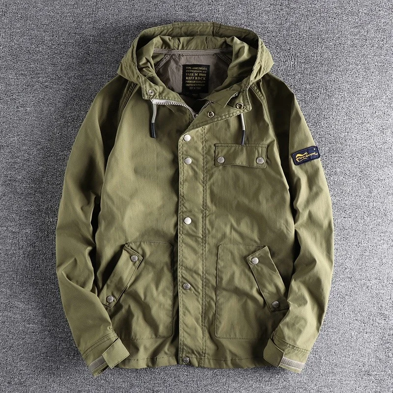 M43 Hooded Windbreaker Jacket Multi Pocket Outerdoor Casual Cargo Coat Vintage Military Style Jackets Men