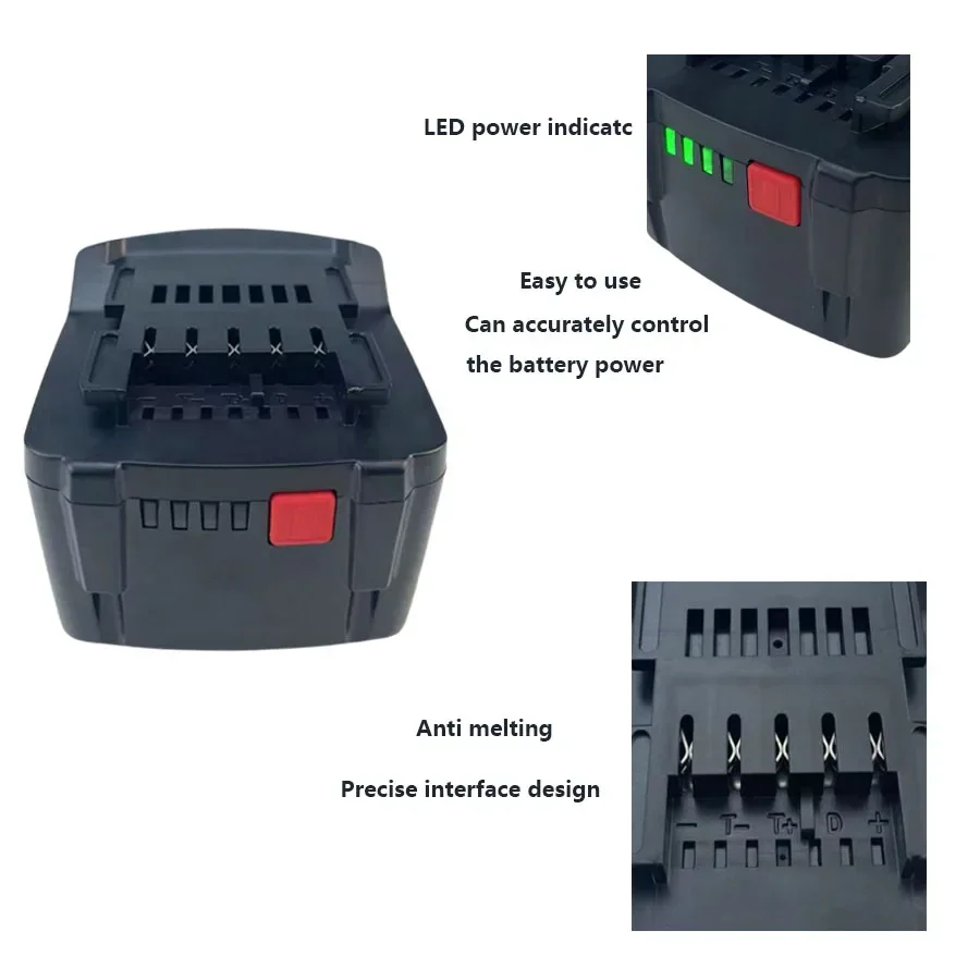 Paquete de batería recargable de iones de litio, herramienta eléctrica inalámbrica, destornillador, broca, 18V, 5,2 Ah, adecuada para Metabo