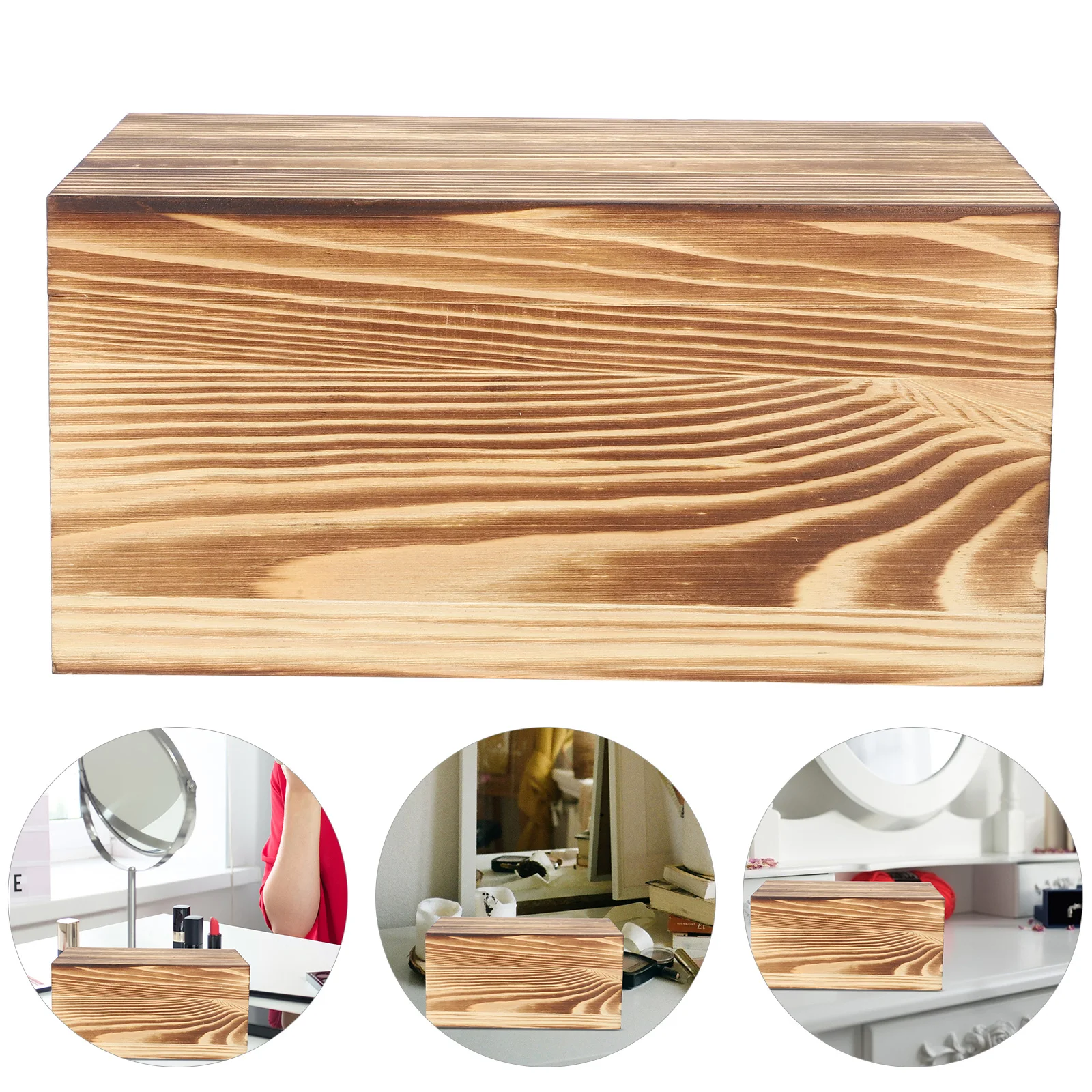 

Wooden Box 24x16x12cm Rectangular Desk Organizer Storage Case for Jewelry Mail Tea Gifts Lightweight Sturdy Professional