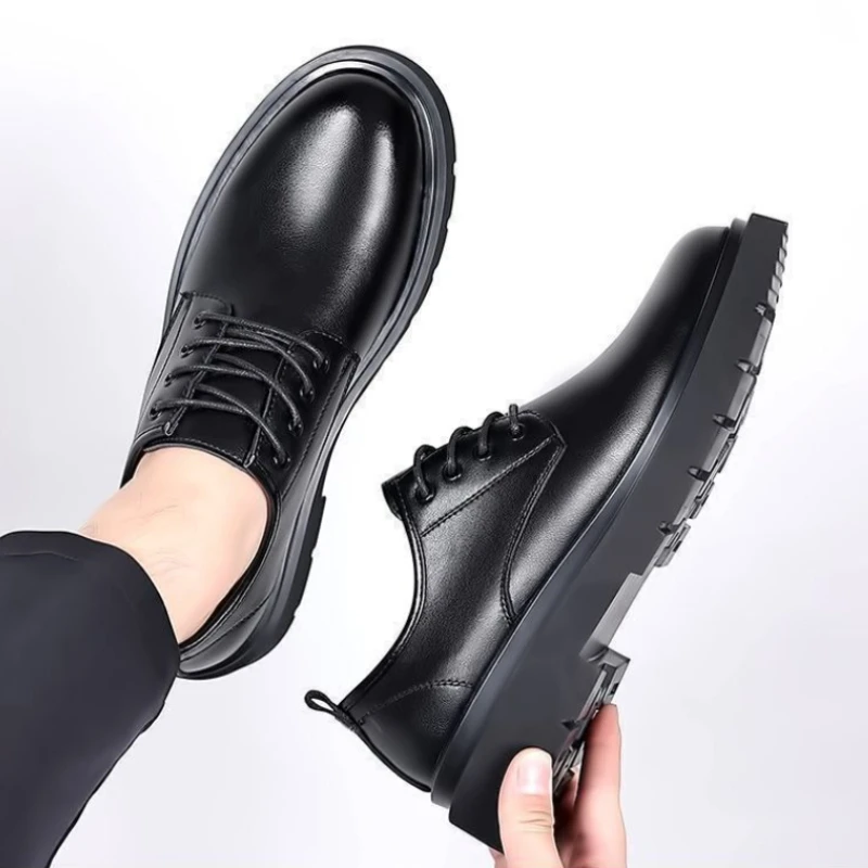 2026 Men's Leather Shoes Breathable Perforated Odor Free Business British Style Office Soft Sole Wear Resistant Casual Footwear