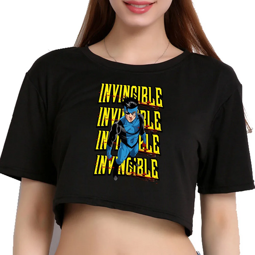 Invincible cropped top girl korean fashion emo graphic goth party shirt harajuku funny graphic korean fashion cutecore