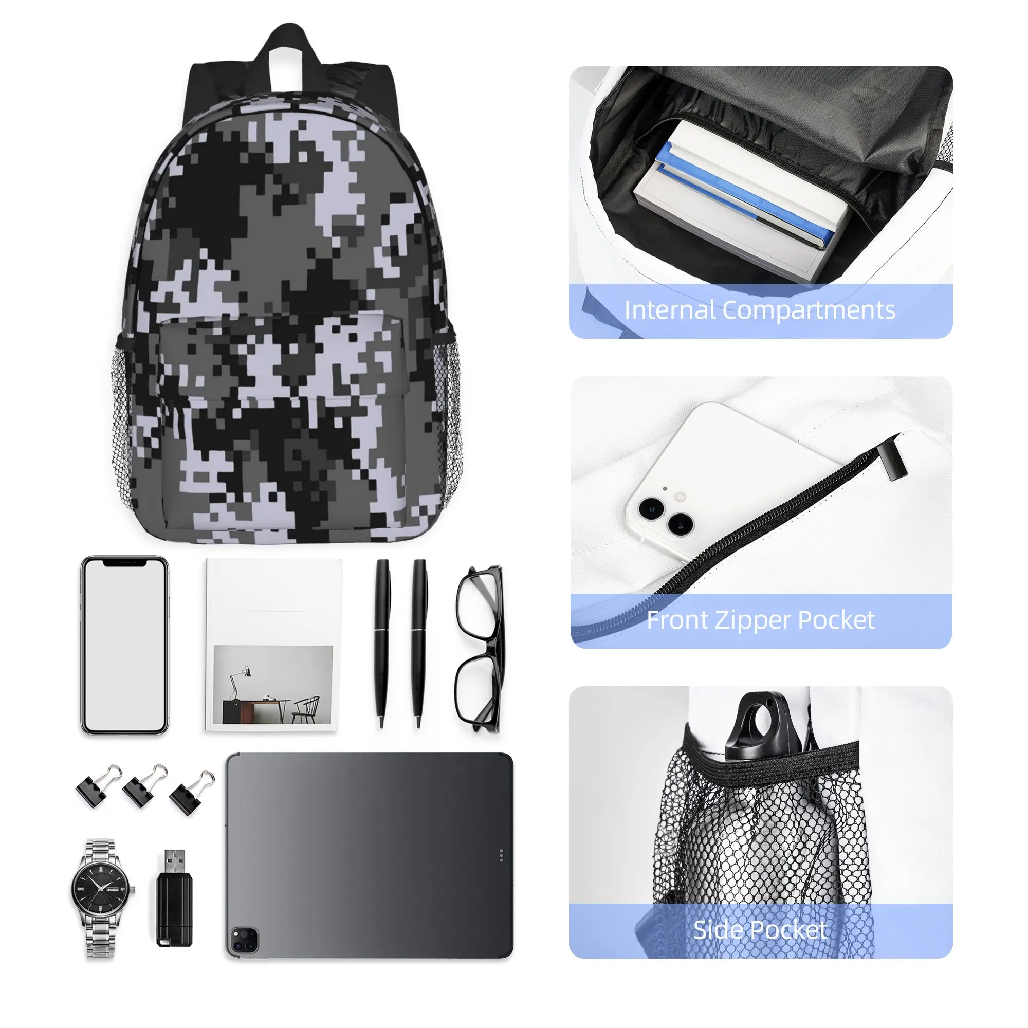 Pixel Mosaic Camouflage Backpack Hot Sale Daypack Large Capacity Boys Girls BookBag Shoulder Bags for Men Women School Bag