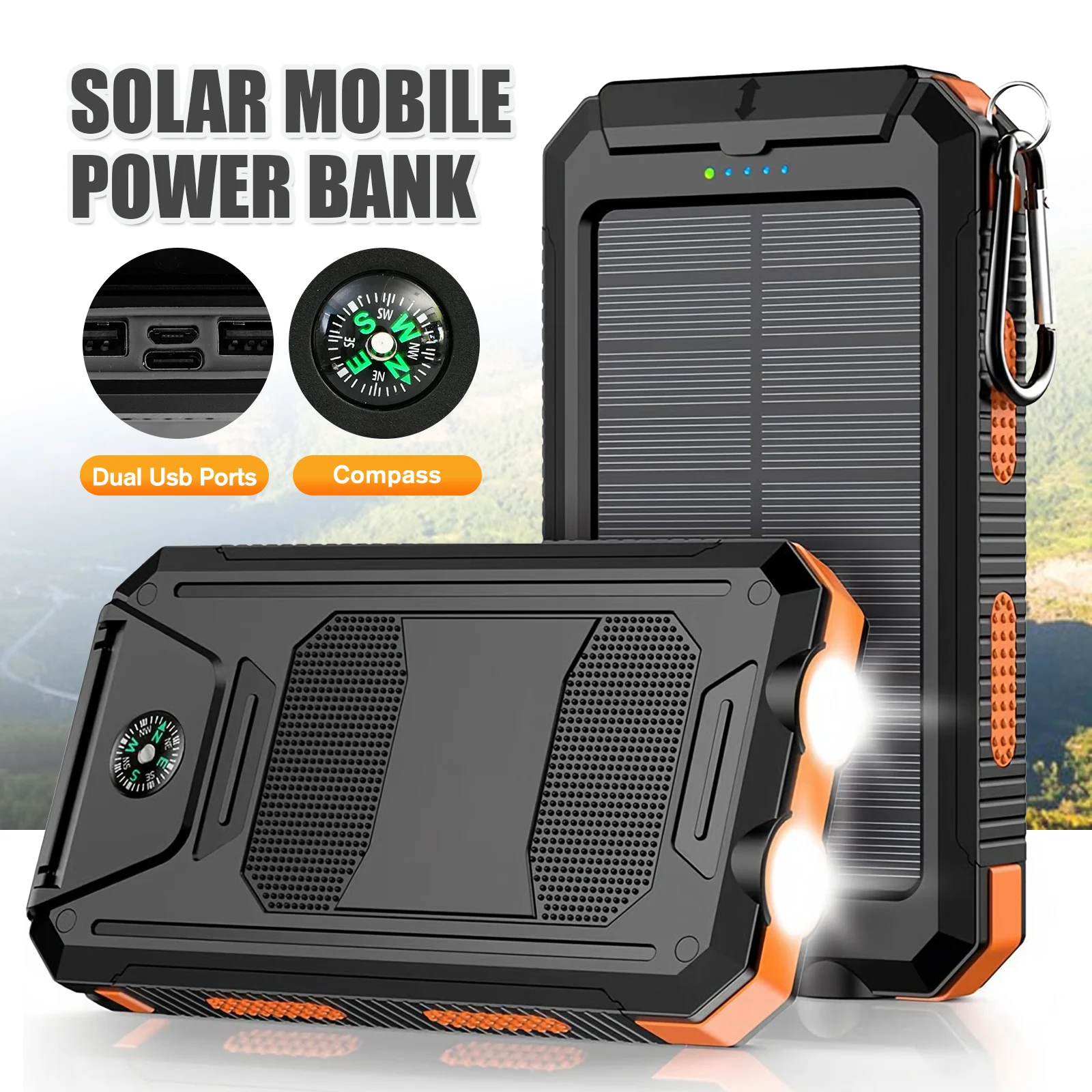 

10000 мАч солнечный аккумулятор портативный двойной 5 В 1 А USB-порты светодиодный фонарик большой емкости быстрая зарядка на открытом воздухе для iPhone планшета