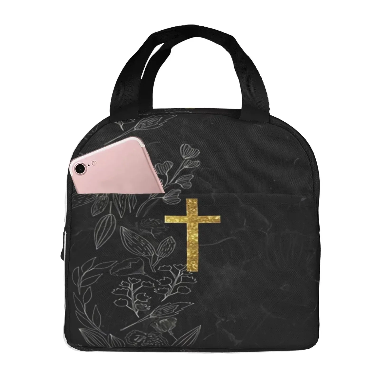 Jesus Cross Insulated Lunch Bag Waterproof Thermal Cooler Tote for School Office Women Children Food Storage Container