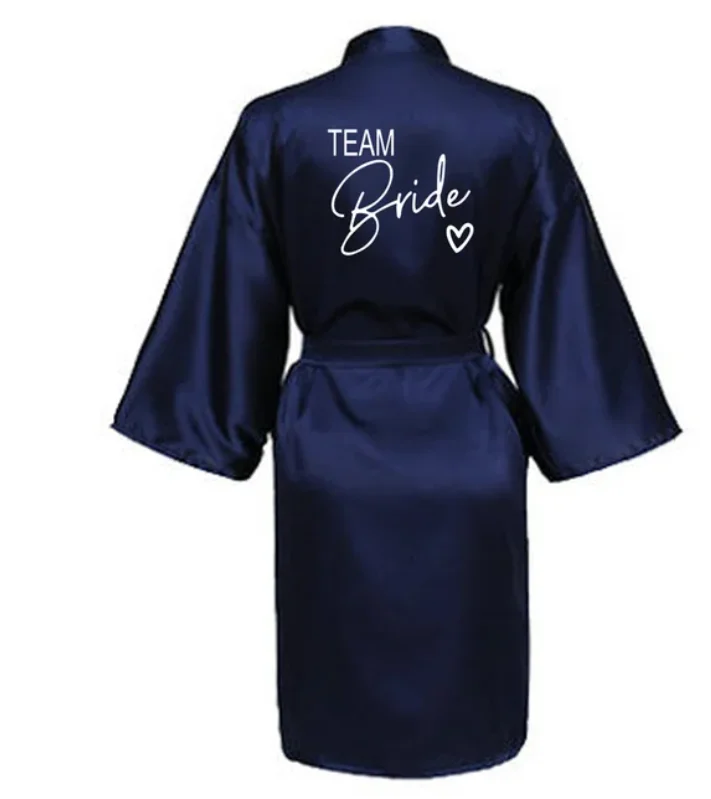 Wedding Party Team Bride Robe With Black Letters Kimono Satin Pajamas Bridesmaid Bathrobe SP003