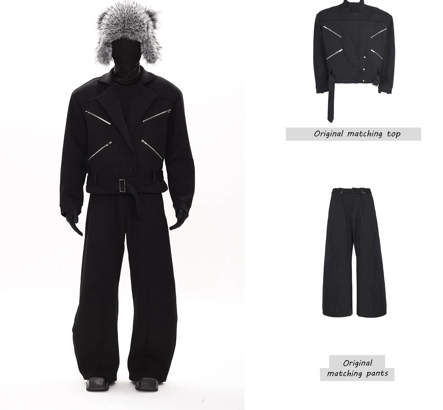 Men's 2025 Autumn New Trendy 2pcs Male Fashion Zipper Design Long Sleeve Cotton Jackets Suit Blazers Solid Color Two-Piece Sets