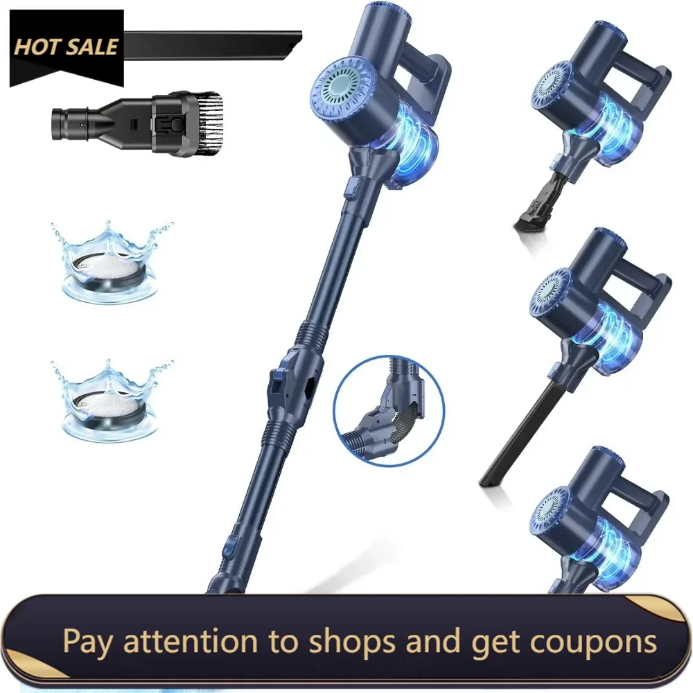 

Cordless Vacuum Cleaner, Self-Standing Vacuum Cleaners with 180° Foldable Rod Rechargeable Cordless Vacuum 6 in 1 (Blue)