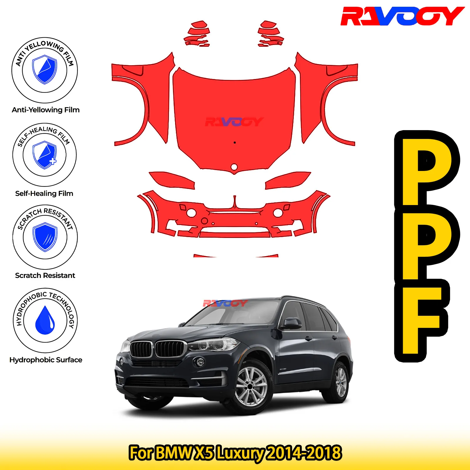 

Для BMW X5 Luxury 2014-2018 глянцевая матовая черная предварительно вырезанная передняя защитная пленка PPF Kit